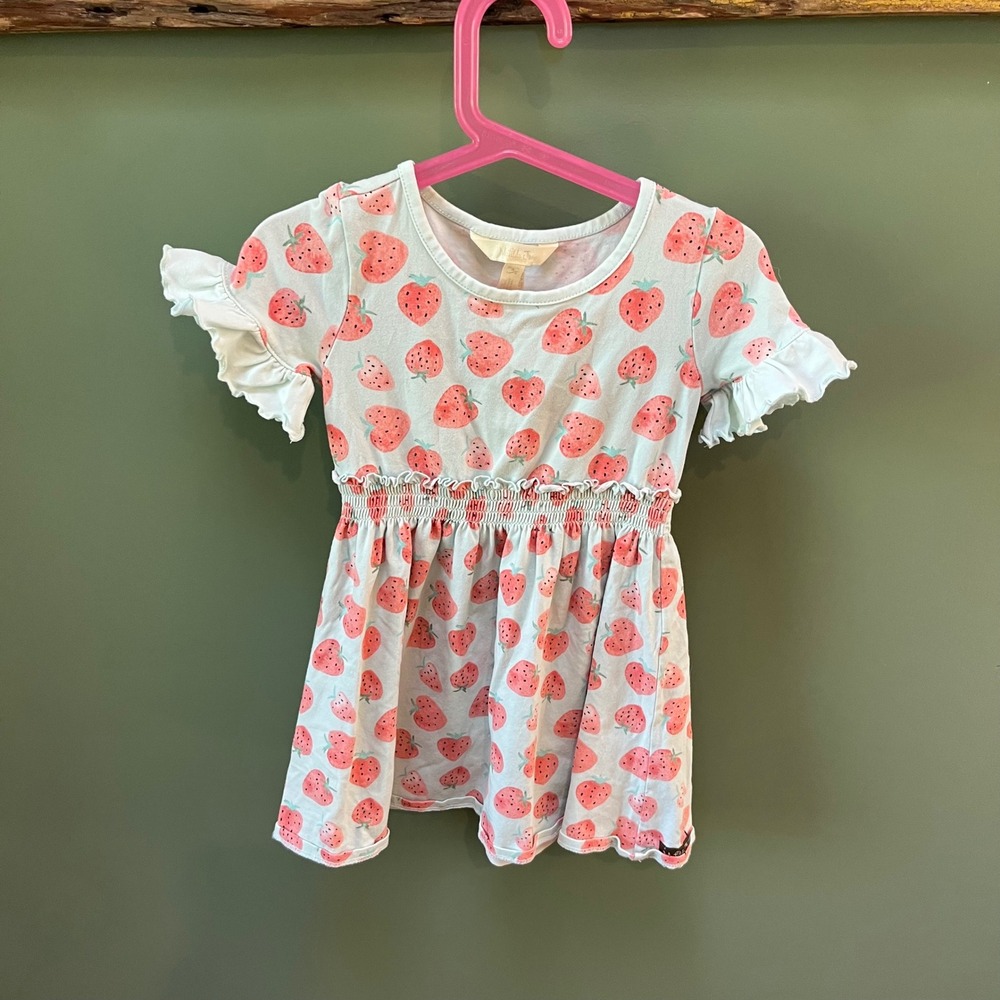 Matilda Jane Kids Strawberry Dress Size 4 Ruffle Sleeves‎ Smocked Waist